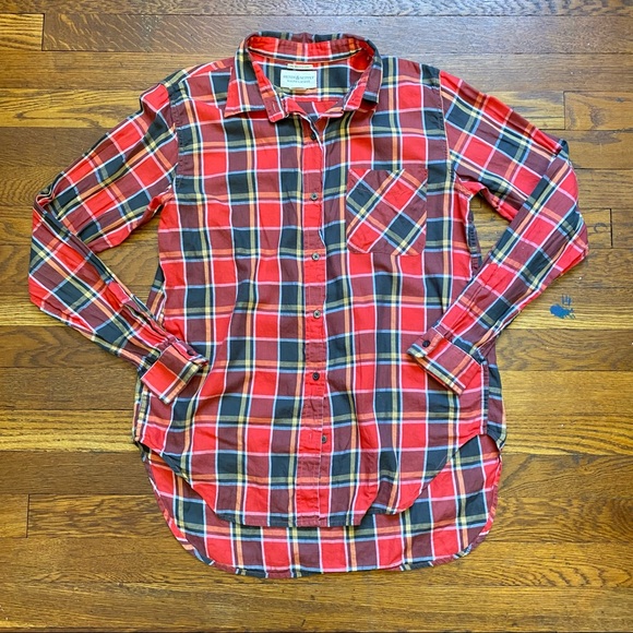 Denim & Supply Ralph Lauren Red plaid boyfriend button front shirt size Medium - Picture 1 of 7